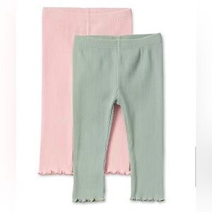 Baby Girls Okie Dokie Ribbed Pink & Sage Green Baby Leggings Set - 12M